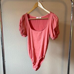 Women's Pink Puff Sleeve Bodysuit